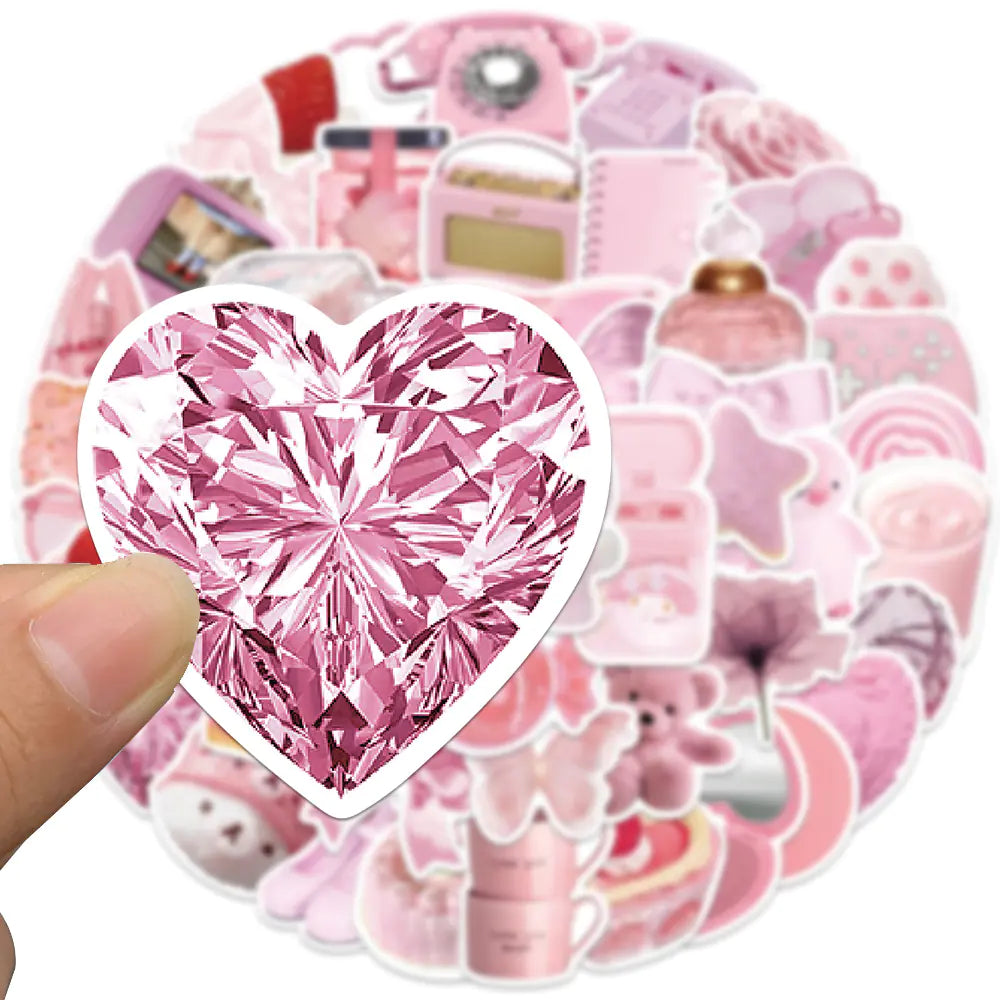 50 PCS Pink Bear Stickers for Suitcases & Notebooks