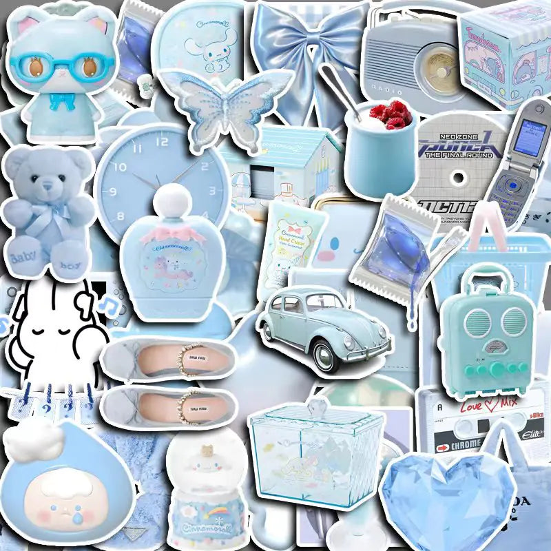 55 PCS Blue Ice Crystal Decorative Stickers for Diaries