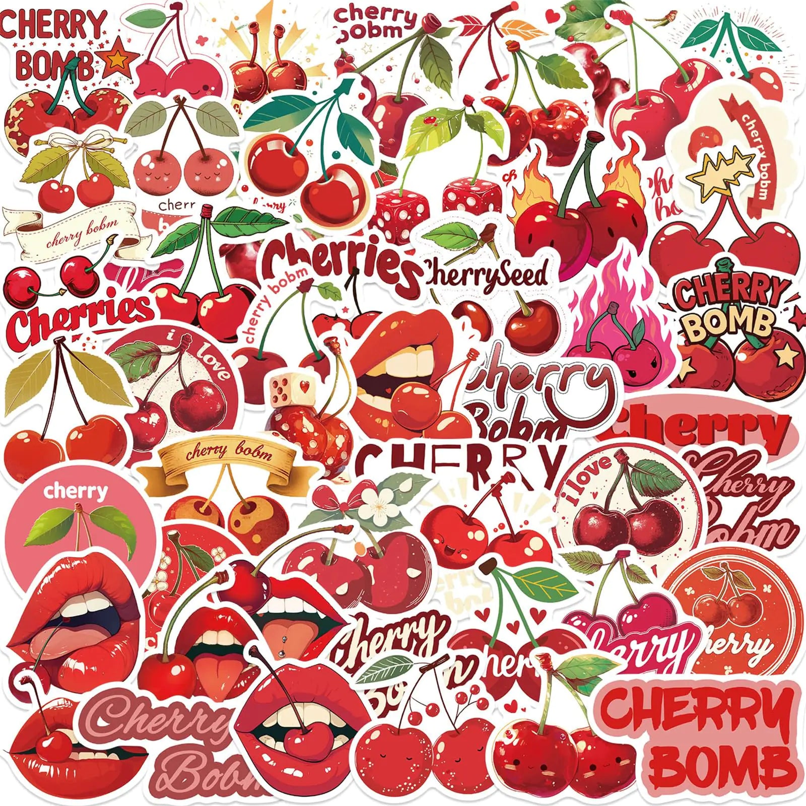 50PCS Cherry Stickers Cherry Bomb Stickers