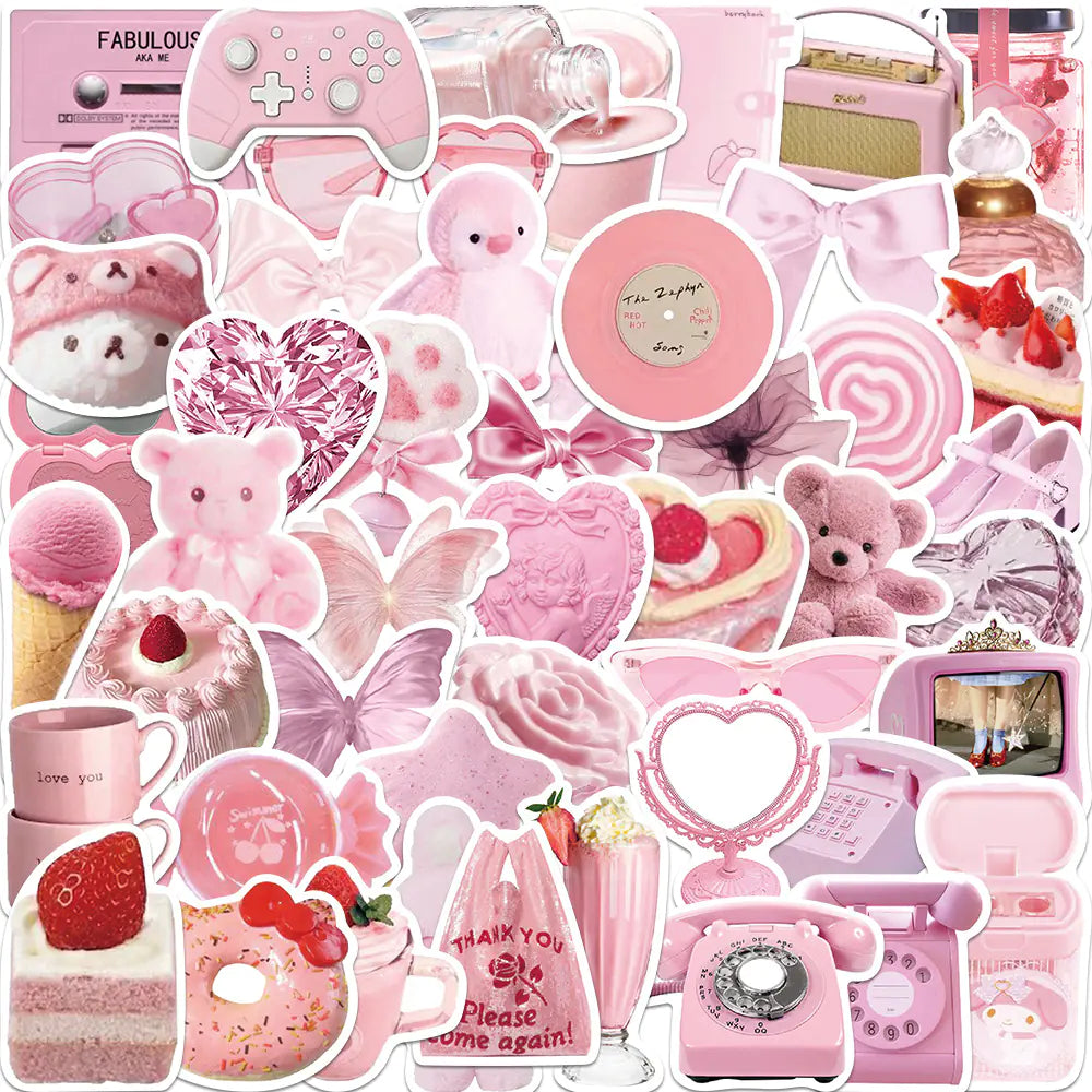 50 PCS Pink Bear Stickers for Suitcases & Notebooks