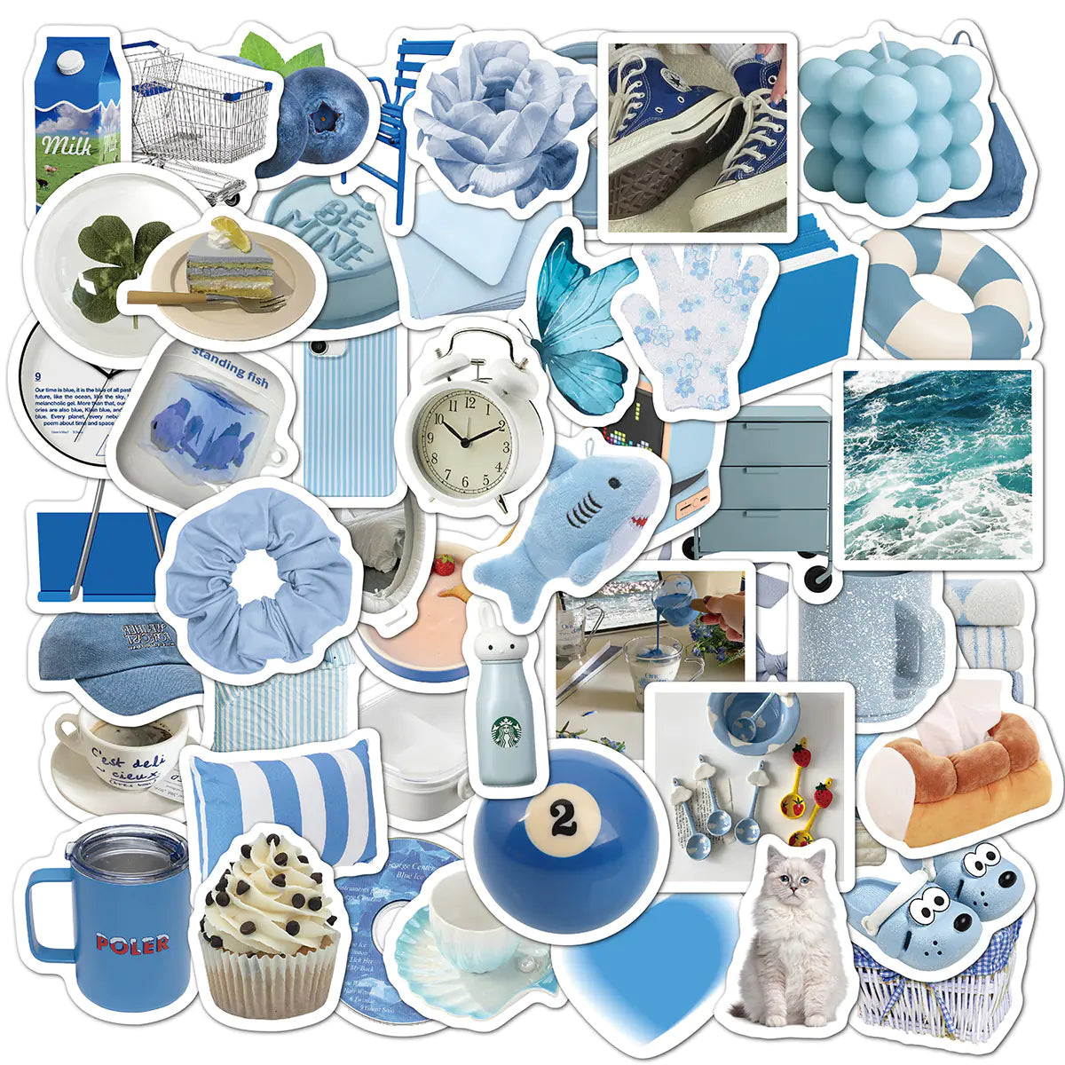 52 PCS Blue Decorative Stickers for Notebooks & More