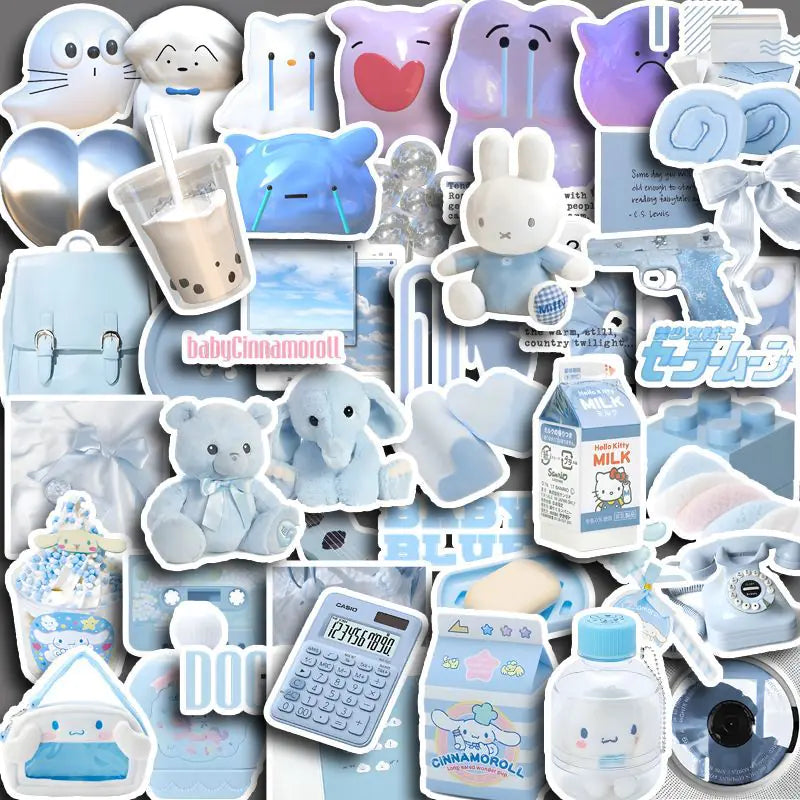 55 PCS Blue Ice Crystal Decorative Stickers for Diaries