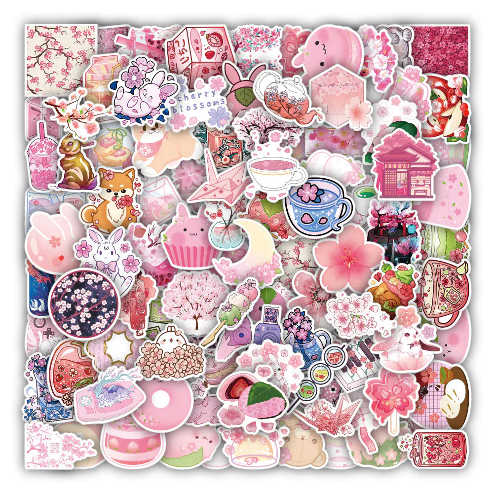100 PCS Purple Cherry Blossom Waterproof Stickers