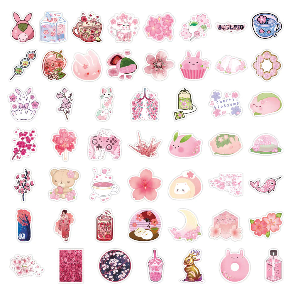 100 PCS Purple Cherry Blossom Waterproof Stickers
