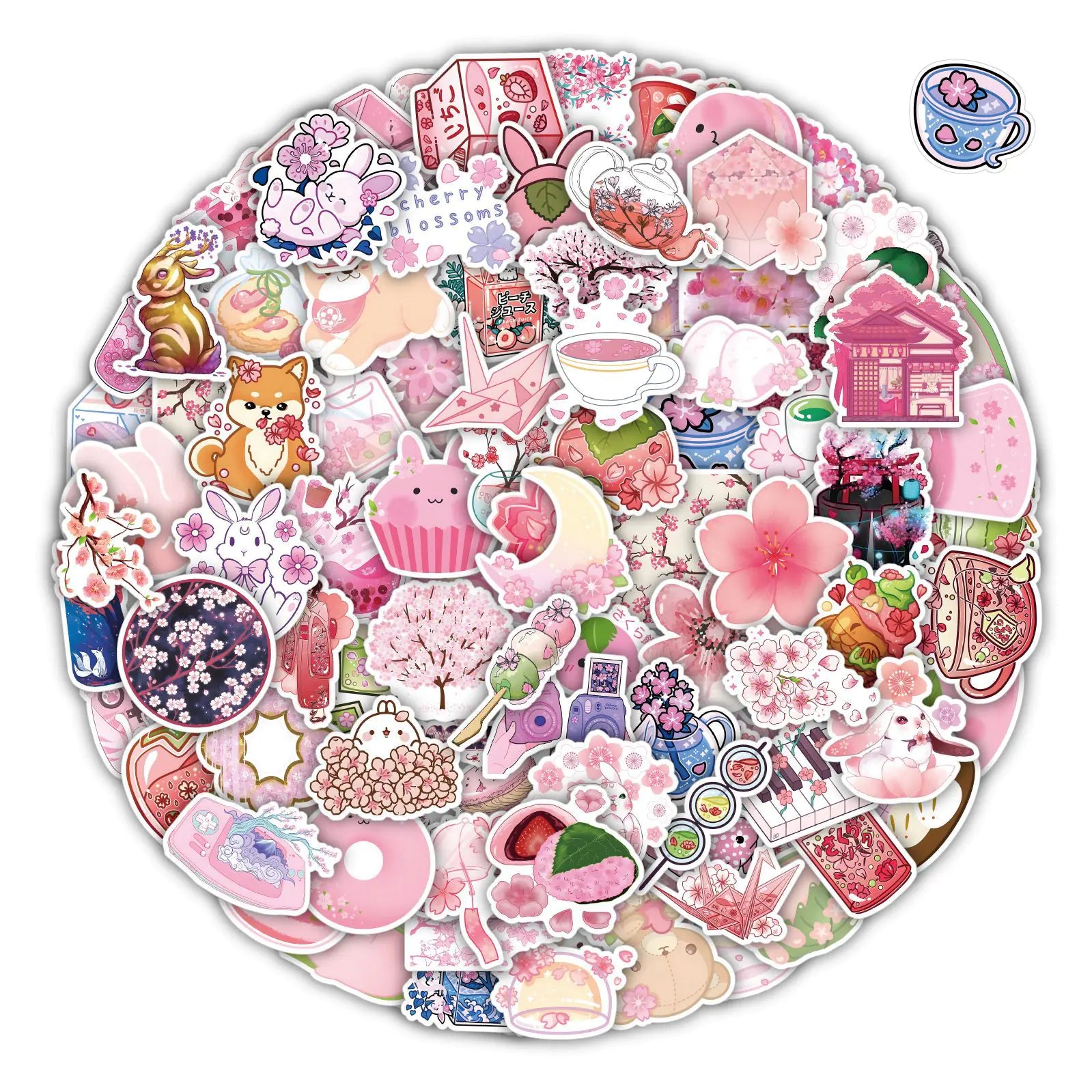 100 PCS Purple Cherry Blossom Waterproof Stickers