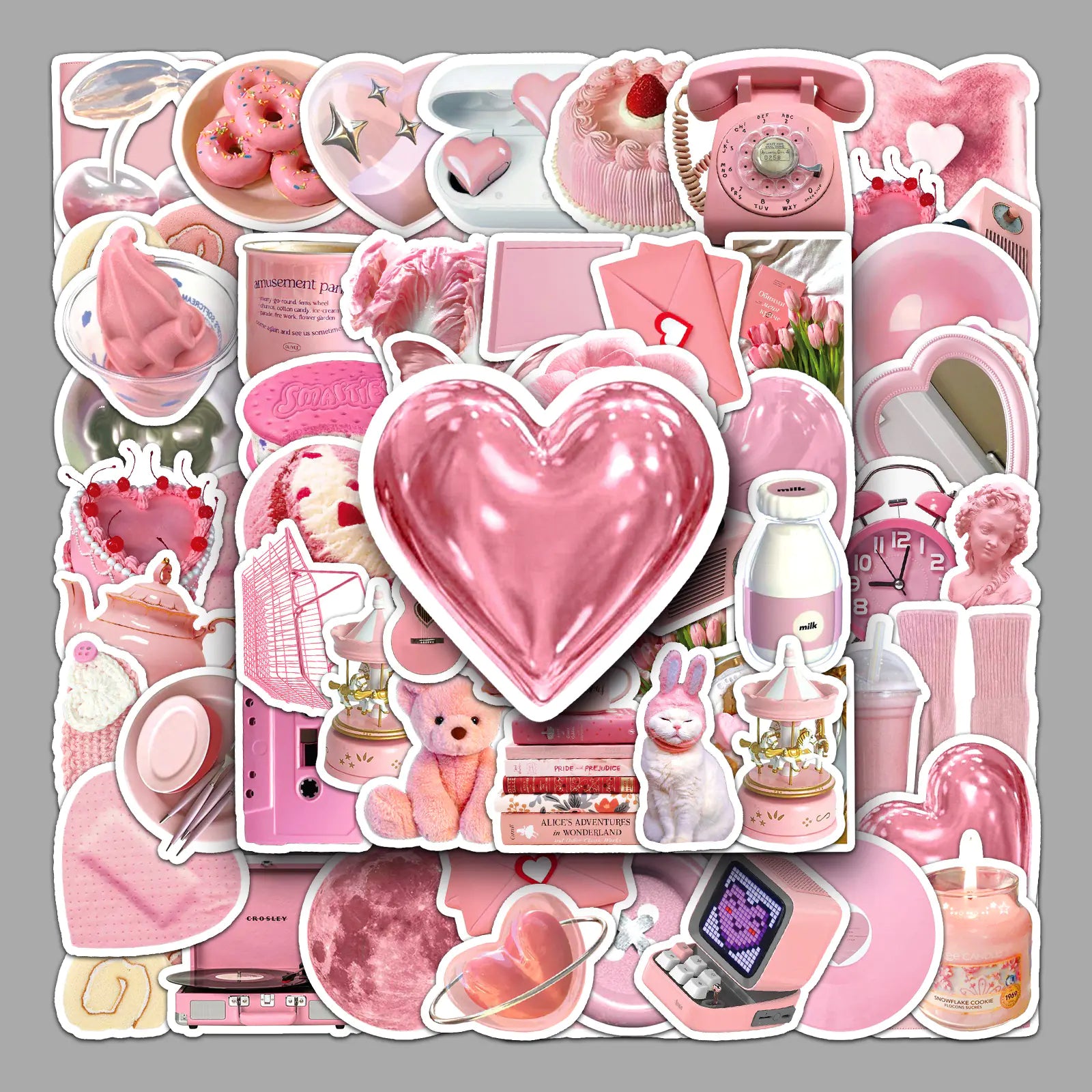 50 PCS Pink Doodle Waterproof Stickers for DIY