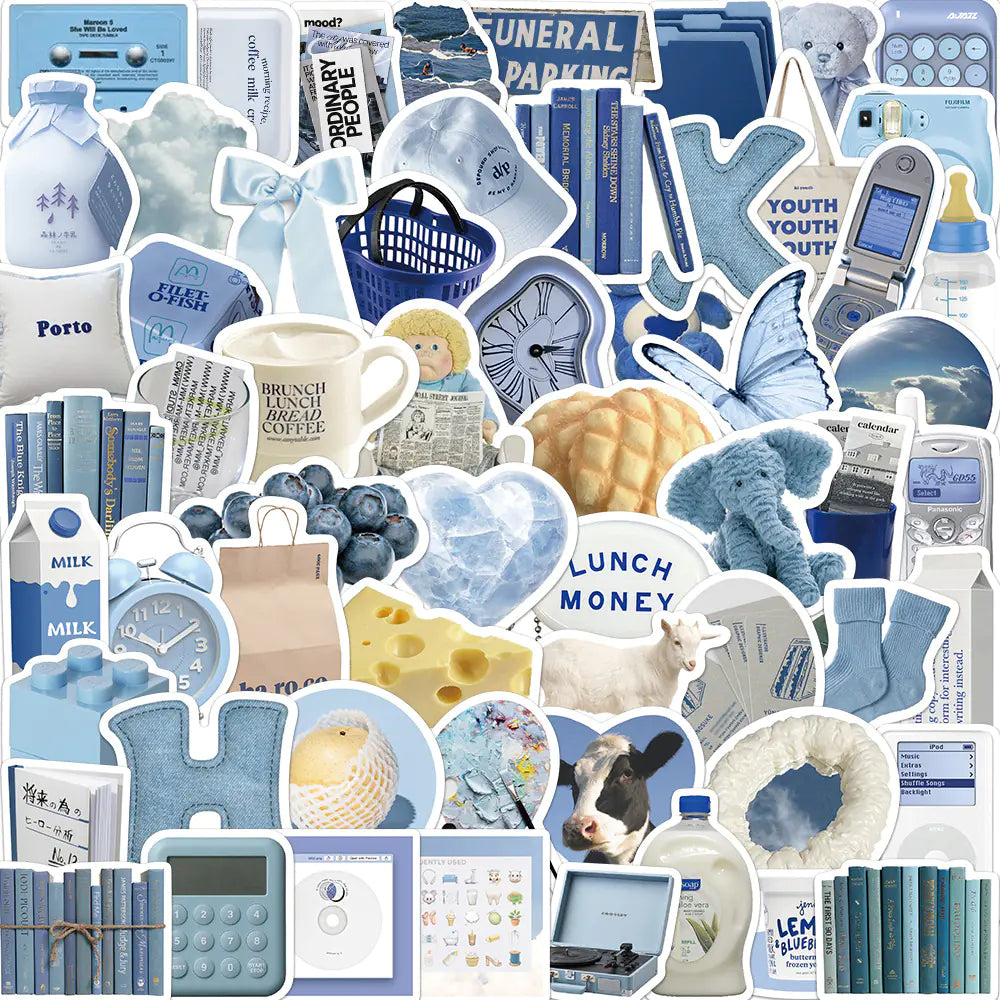 52 PCS Blue Decorative Stickers for Notebooks & More