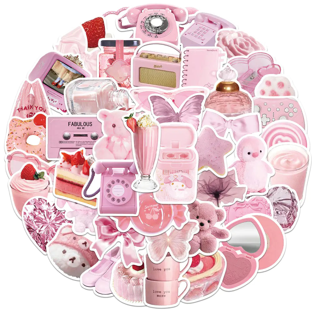 50 PCS Pink Bear Stickers for Suitcases & Notebooks